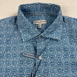 Peter Millar Shirt Men's Small Blue‎ Crown Fin Rays Cotton Stretch Sport